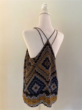 Le Château Boho Geometric Print Cami Tank | Black Gold White | Size M